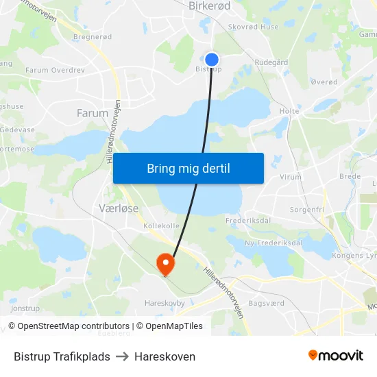 Bistrup Trafikplads to Hareskoven map