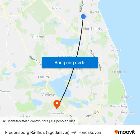 Fredensborg Rådhus (Egedalsvej) to Hareskoven map