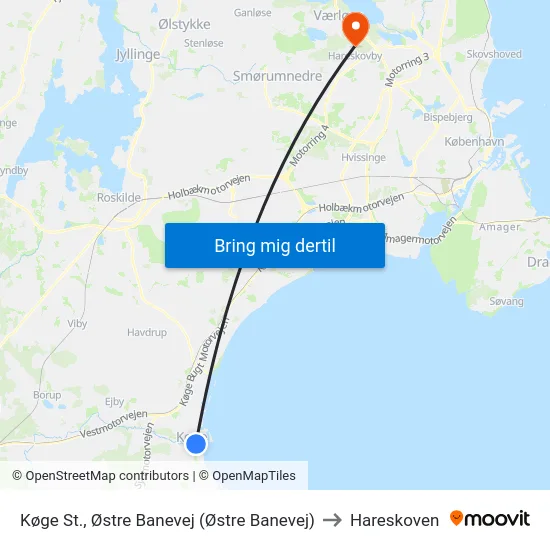 Køge St., Østre Banevej (Østre Banevej) to Hareskoven map
