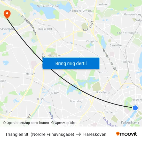 Trianglen St. (Nordre Frihavnsgade) to Hareskoven map