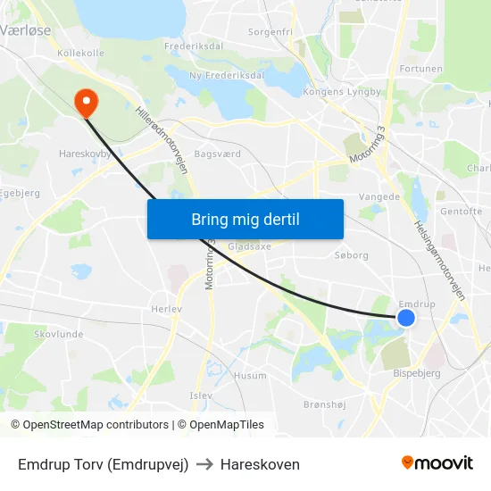 Emdrup Torv (Emdrupvej) to Hareskoven map