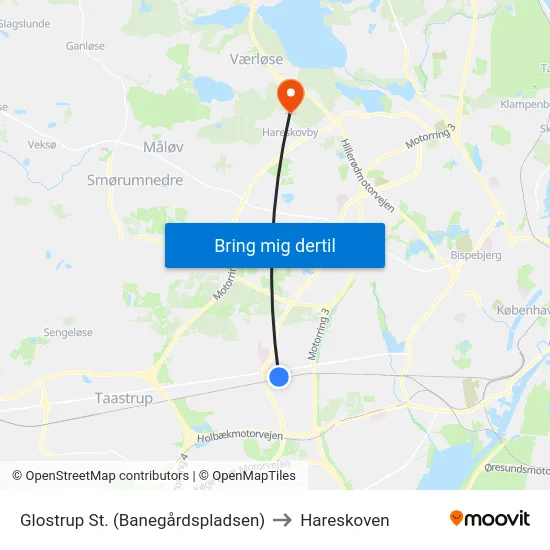 Glostrup St. (Banegårdspladsen) to Hareskoven map