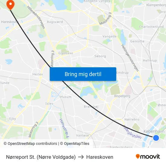 Nørreport St. (Nørre Voldgade) to Hareskoven map