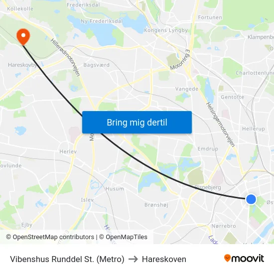 Vibenshus Runddel St. (Metro) to Hareskoven map