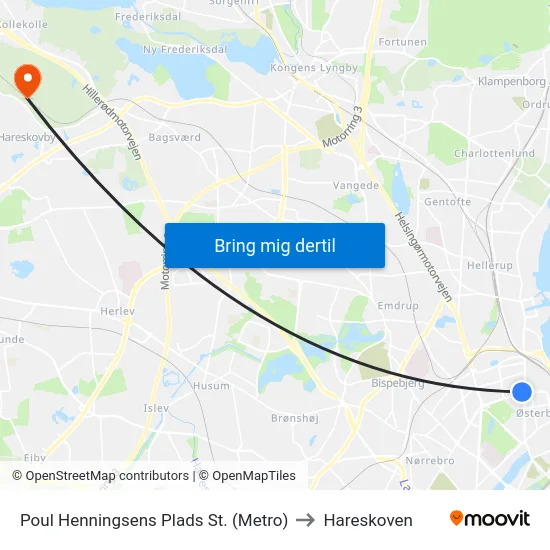 Poul Henningsens Plads St. (Metro) to Hareskoven map