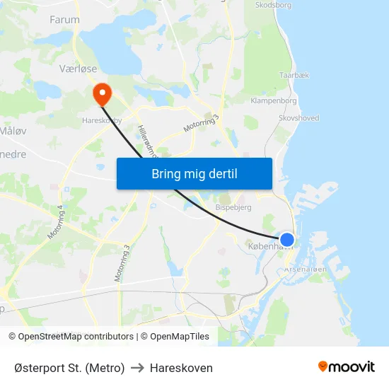 Østerport St. (Metro) to Hareskoven map