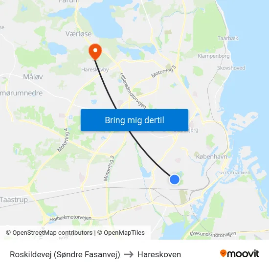Roskildevej (Søndre Fasanvej) to Hareskoven map