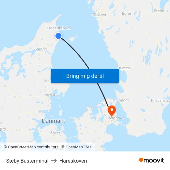 Sæby Busterminal to Hareskoven map