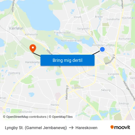 Lyngby St. (Gammel Jernbanevej) to Hareskoven map