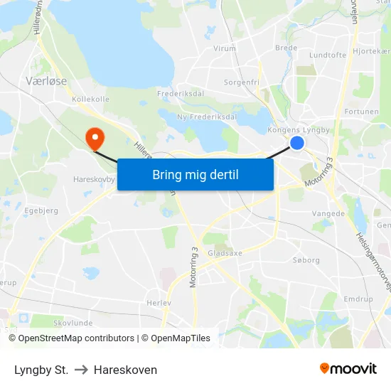 Lyngby St. to Hareskoven map