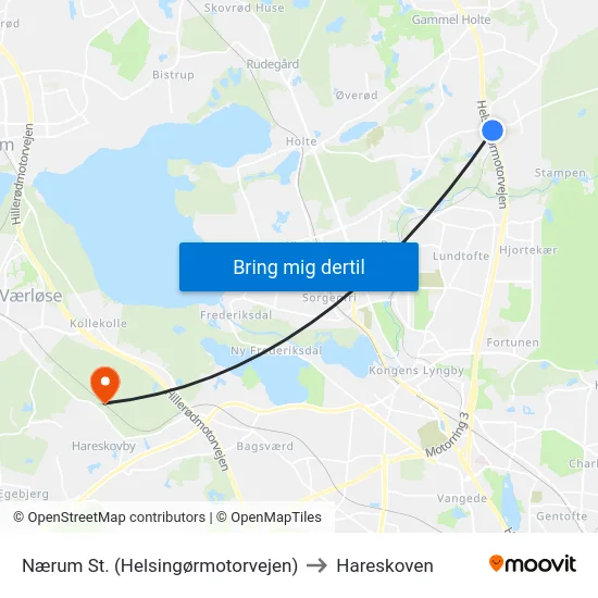 Nærum St. (Helsingørmotorvejen) to Hareskoven map