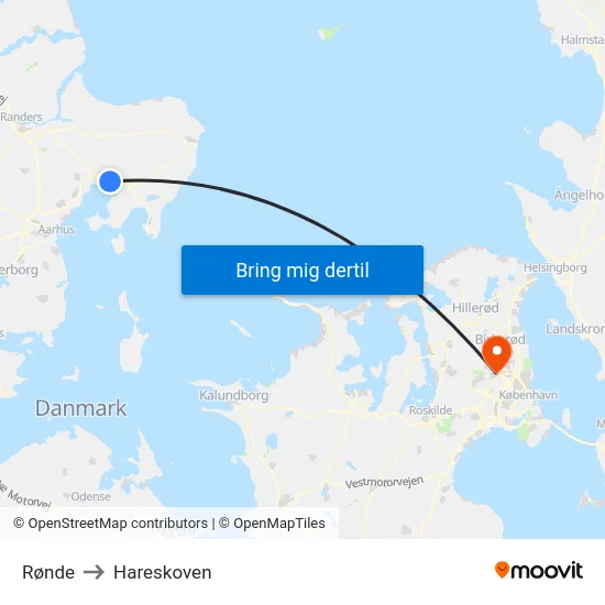 Rønde to Hareskoven map