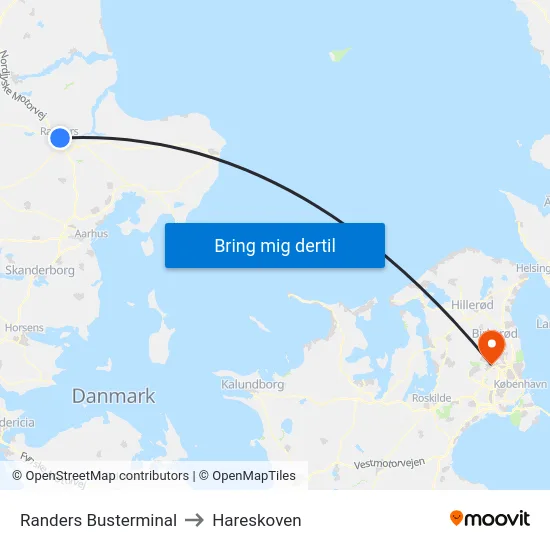 Randers Busterminal to Hareskoven map