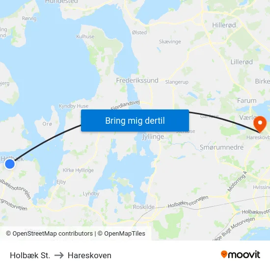 Holbæk St. to Hareskoven map