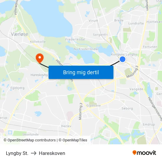 Lyngby St. to Hareskoven map