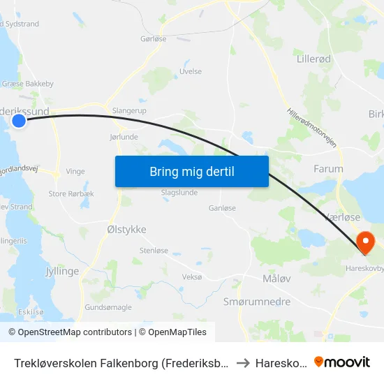 Trekløverskolen Falkenborg (Frederiksborggade) to Hareskoven map