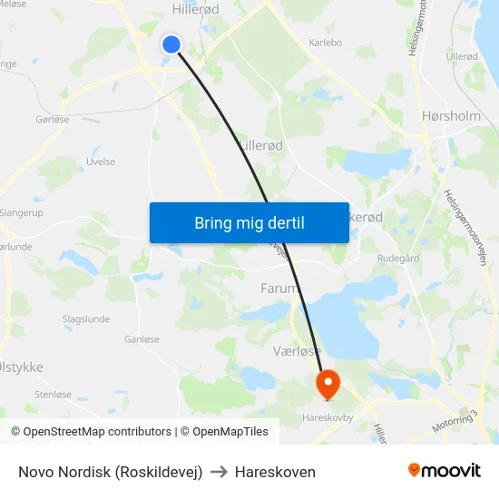 Novo Nordisk (Roskildevej) to Hareskoven map