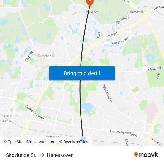 Skovlunde St. to Hareskoven map