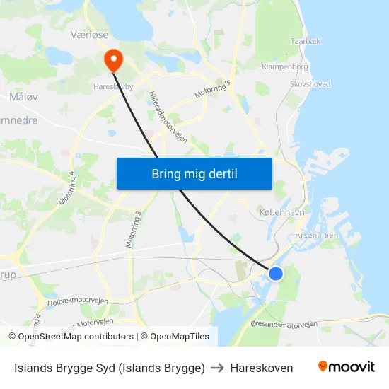 Islands Brygge Syd (Islands Brygge) to Hareskoven map