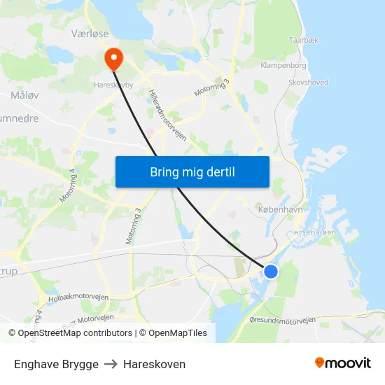 Enghave Brygge to Hareskoven map
