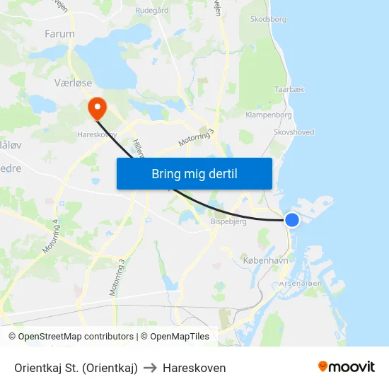 Orientkaj St. (Orientkaj) to Hareskoven map