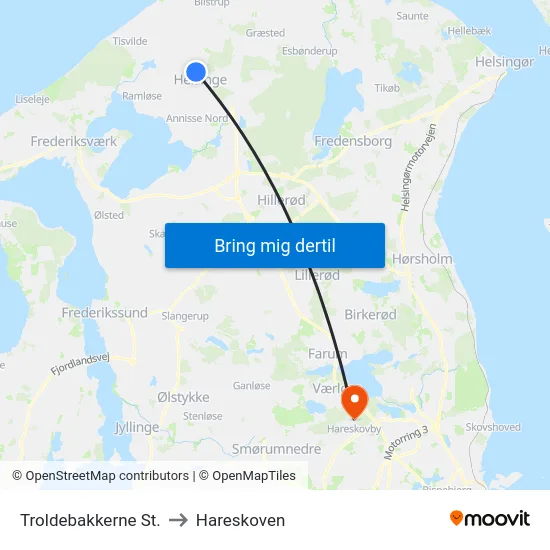 Troldebakkerne St. to Hareskoven map