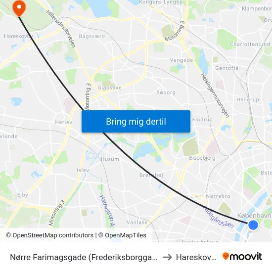 Nørre Farimagsgade (Frederiksborggade) to Hareskoven map