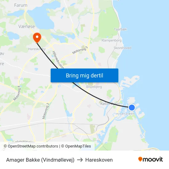 Amager Bakke (Vindmøllevej) to Hareskoven map
