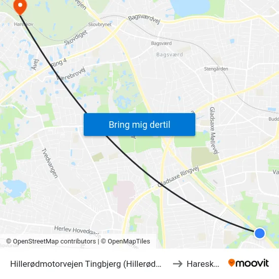Hillerødmotorvejen Tingbjerg (Hillerødmotorvejen) to Hareskoven map