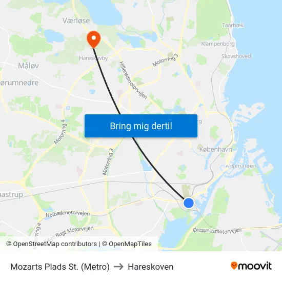 Mozarts Plads St. (Metro) to Hareskoven map