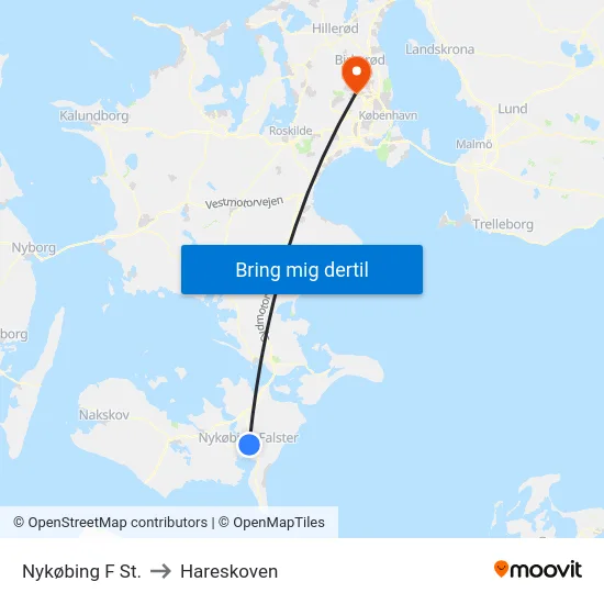 Nykøbing F St. to Hareskoven map
