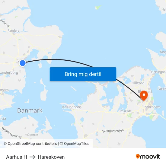 Aarhus H to Hareskoven map