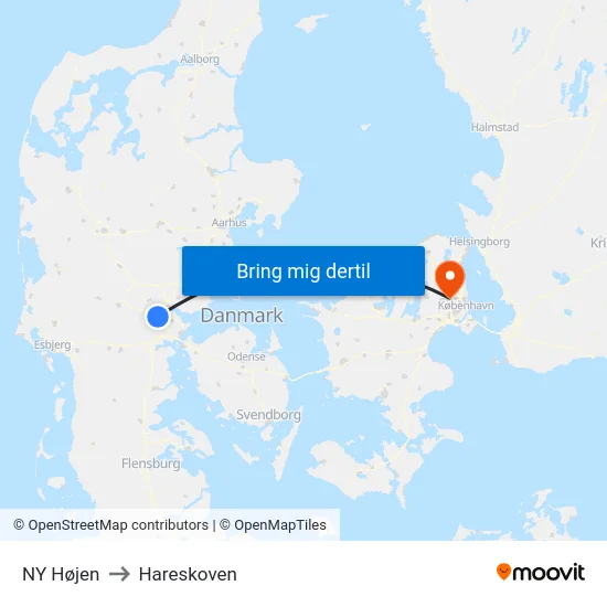NY Højen to Hareskoven map