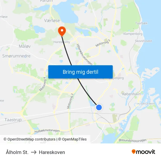 Ålholm St. to Hareskoven map