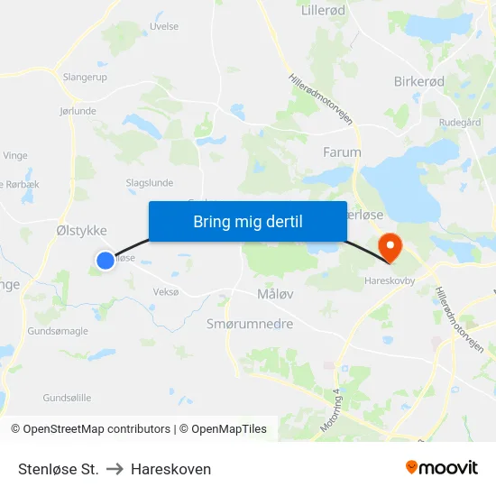 Stenløse St. to Hareskoven map