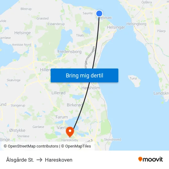 Ålsgårde St. to Hareskoven map