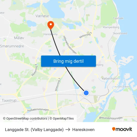 Langgade St. (Valby Langgade) to Hareskoven map