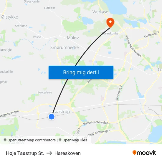 Høje Taastrup St. to Hareskoven map