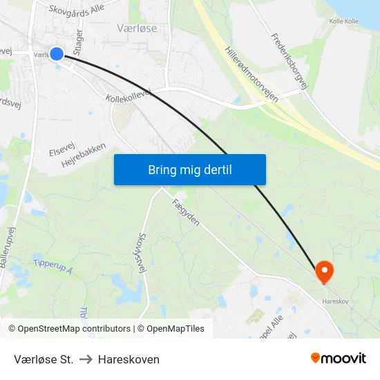 Værløse St. to Hareskoven map