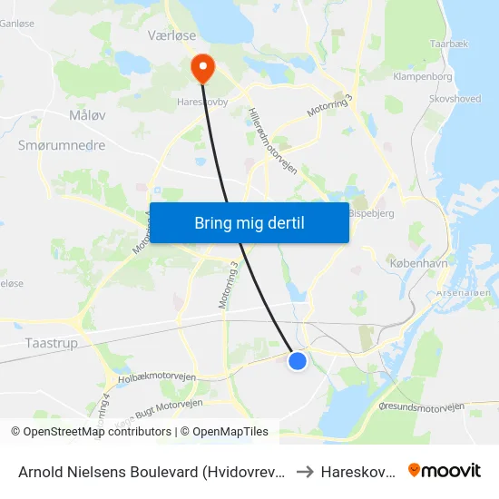 Arnold Nielsens Boulevard (Hvidovrevej) to Hareskoven map