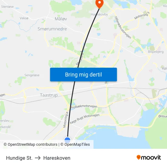 Hundige St. to Hareskoven map