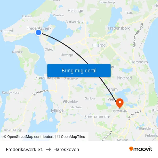 Frederiksværk St. to Hareskoven map