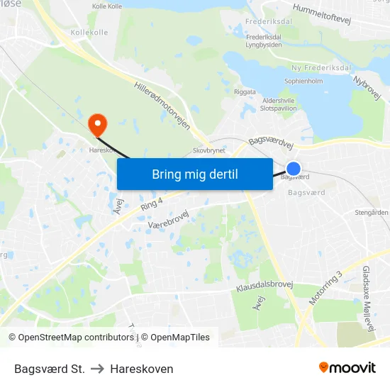 Bagsværd St. to Hareskoven map