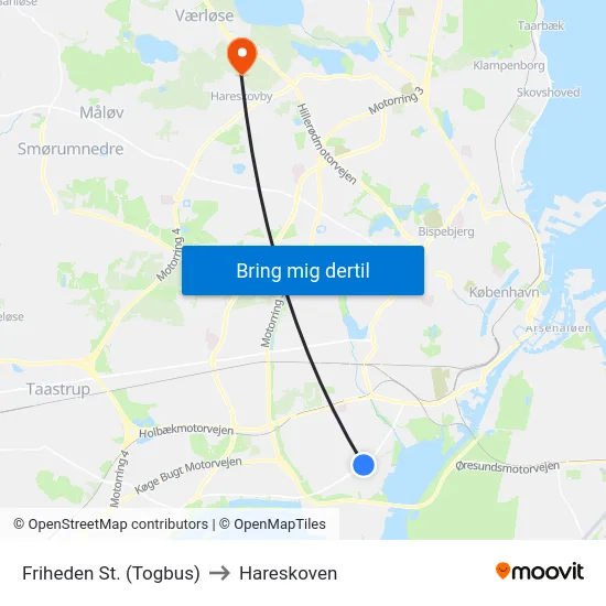 Friheden St. (Togbus) to Hareskoven map
