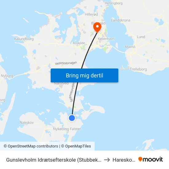 Gunslevholm Idrætsefterskole (Stubbekøbingvej) to Hareskoven map