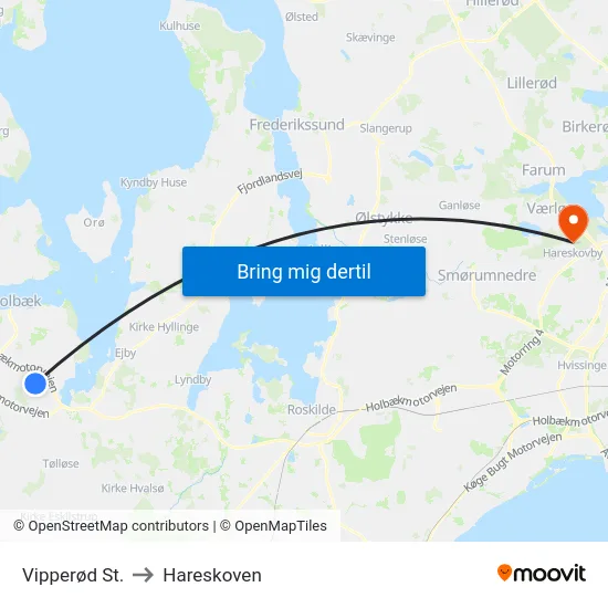 Vipperød St. to Hareskoven map