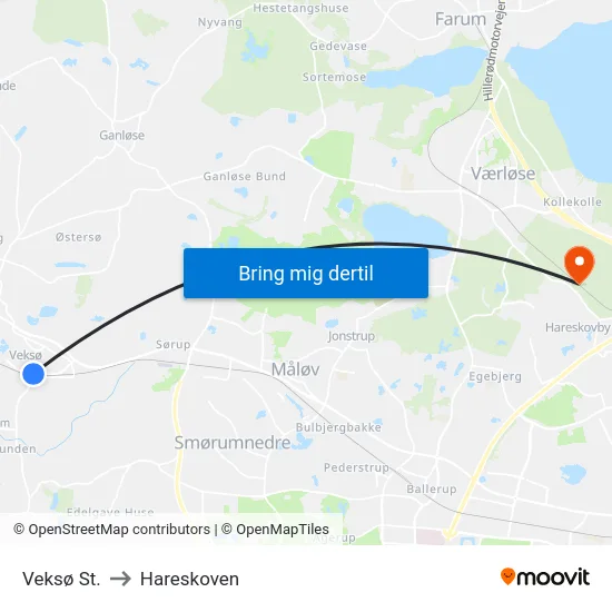Veksø St. to Hareskoven map