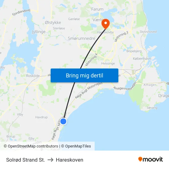 Solrød Strand St. to Hareskoven map