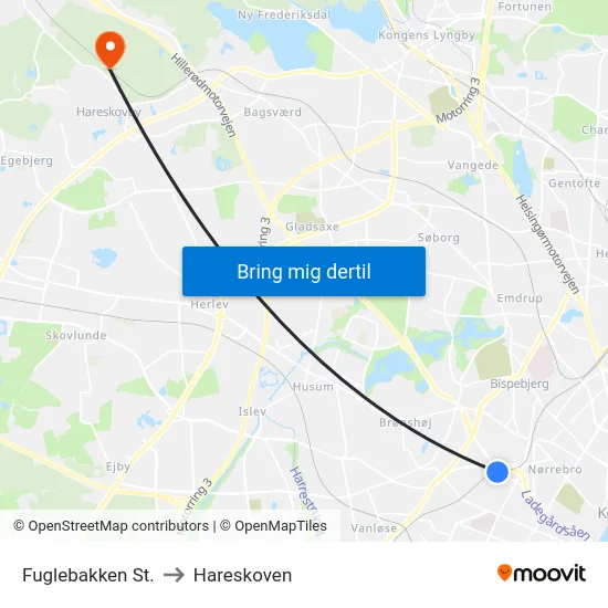 Fuglebakken St. to Hareskoven map