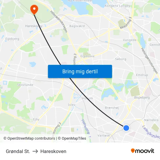Grøndal St. to Hareskoven map
